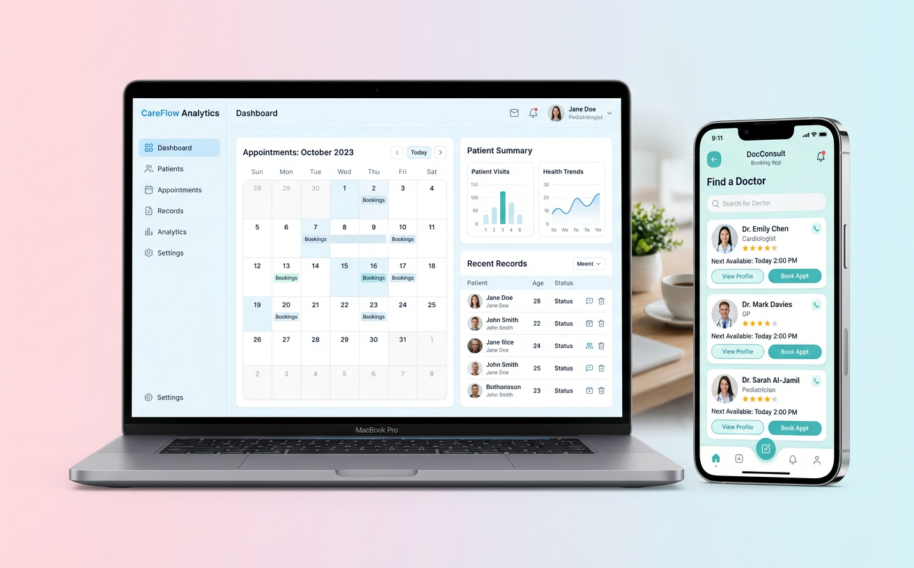 Healthcare App & Dashboard design mockup